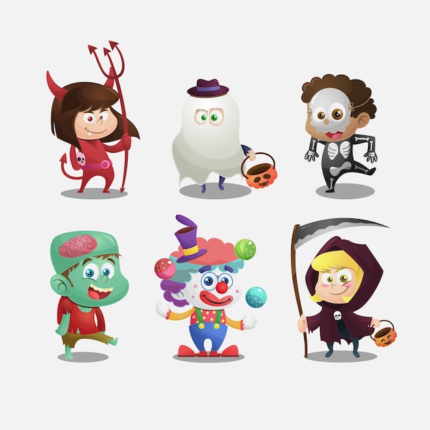 collection of Kids with halloween costumes