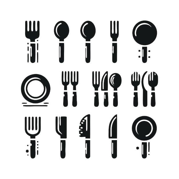 a collection of kitchen utensils forks and knives