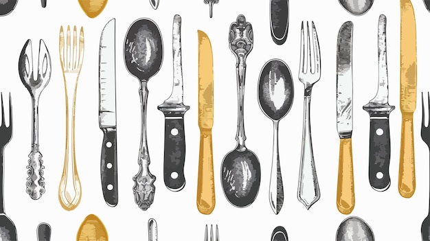 Vector a collection of kitchen utensils with a gold colored background