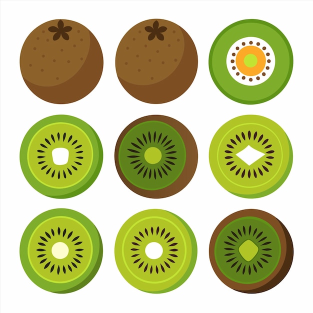 Vector a collection of kiwis with different shapes and colors