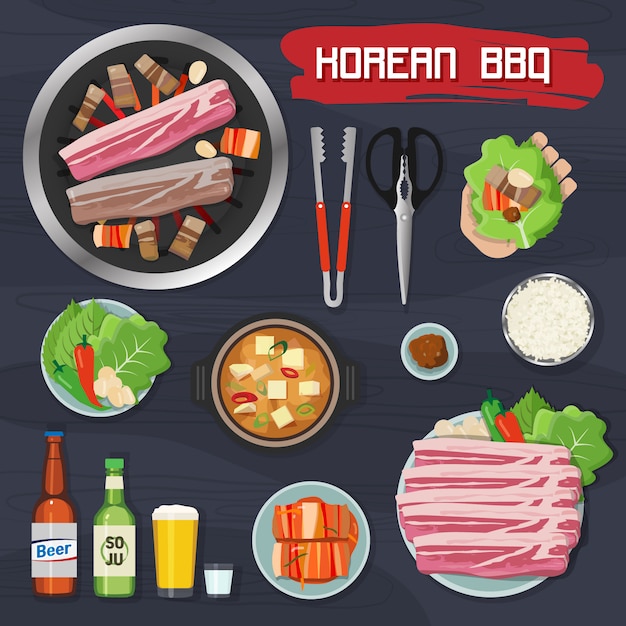 Collection of Korean Barbecue Elements