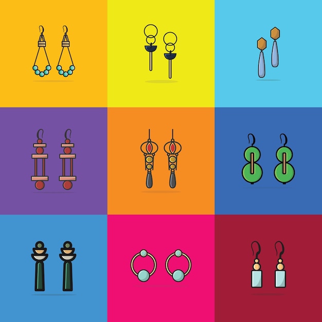 Collection Of Lady Earring with Gemstone vector illustration Beauty fashion objects icon concept