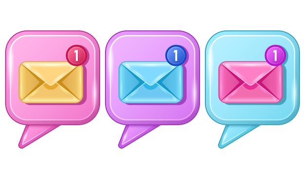 Collection letter email in square speech bubbles 3d cartoon icons