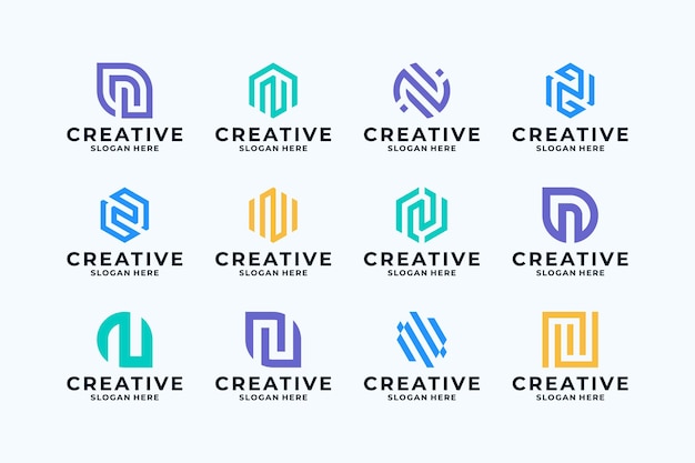 Collection of Letter N logo design combine with creative shape