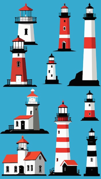 Vector a collection of lighthouses cartoon drawing artwork vector