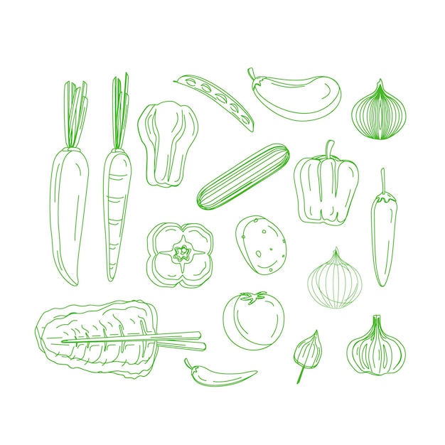 Collection of line art style vegetables