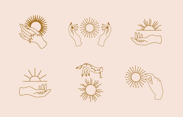 Collection of line design with sunhandEditable vector illustration for website sticker tattooicon