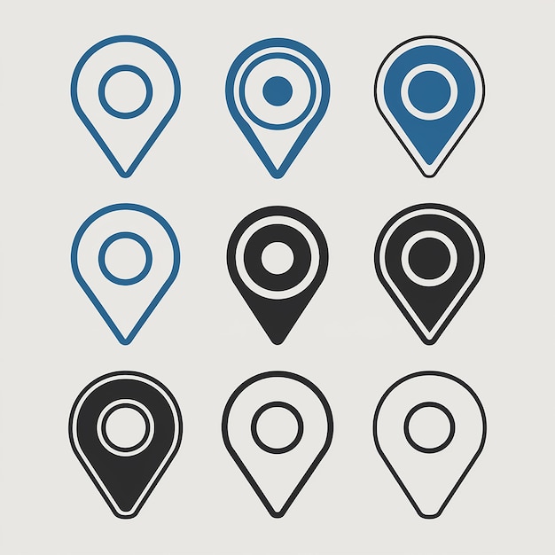 A collection of location markers or pin icons