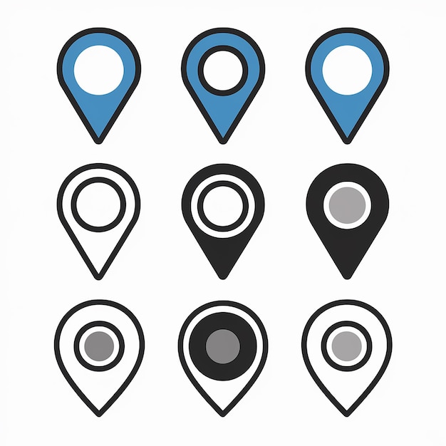 A collection of location markers or pin icons