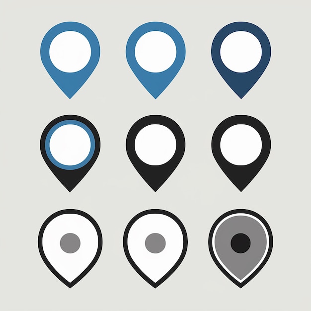 A collection of location markers or pin icons