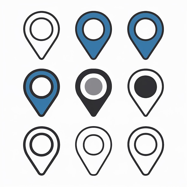 A collection of location markers or pin icons