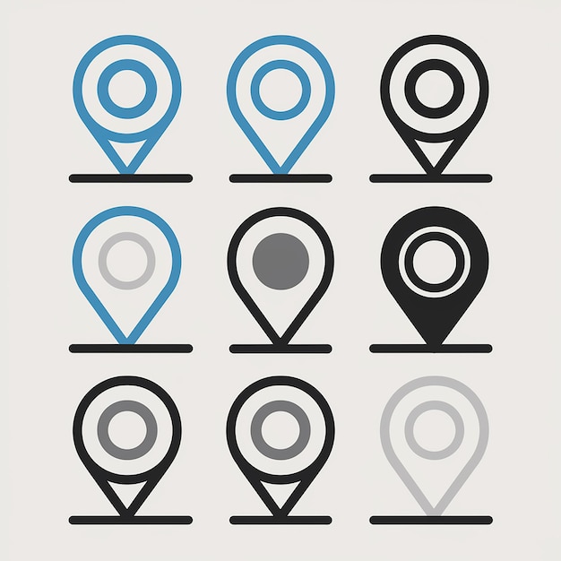 A collection of location markers or pin icons