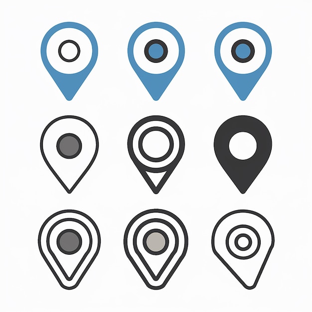 A collection of location markers or pin icons