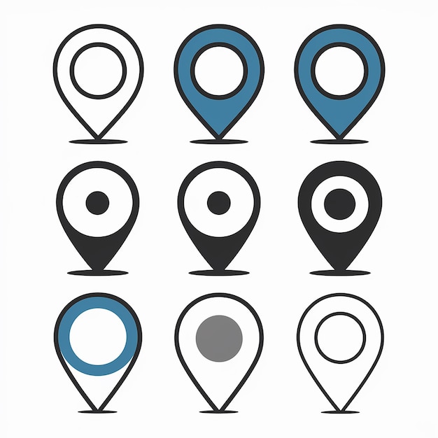 A collection of location markers or pin icons