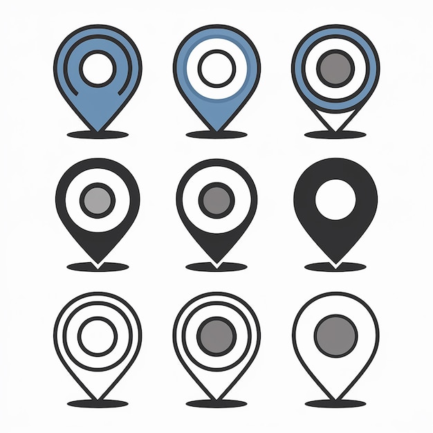 A collection of location markers or pin icons