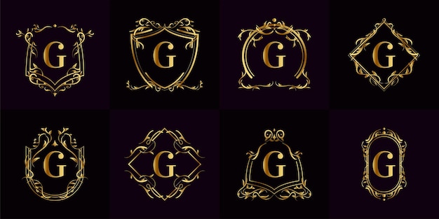 Collection of Logo initial G with luxury ornament or flower frame