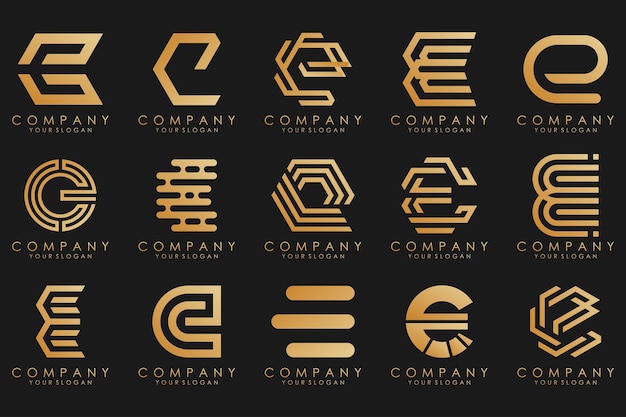 Collection logos golden luxury with letters E Geometrical abstract logos