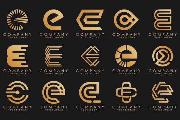 Collection logos golden luxury with letters E Geometrical abstract logos