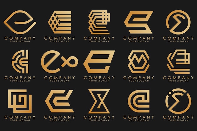 Collection logos golden luxury with letters E Geometrical abstract logos