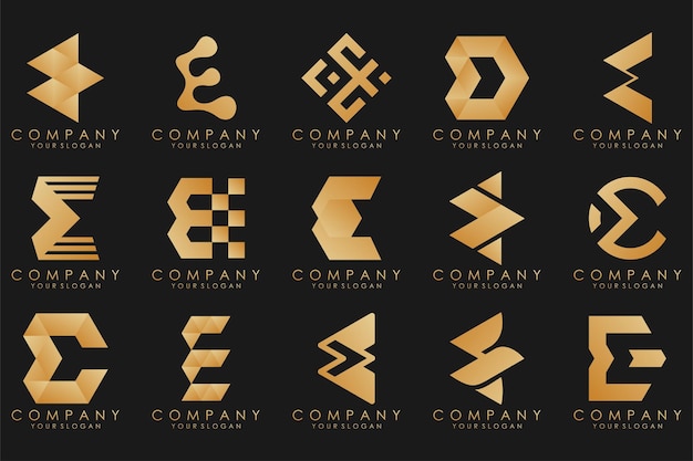 Collection logos golden luxury with letters E Geometrical abstract logos