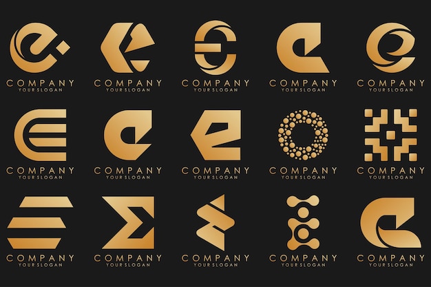 Collection logos golden luxury with letters E Geometrical abstract logos