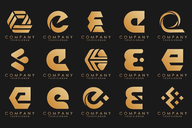 Collection logos golden luxury with letters E Geometrical abstract logos