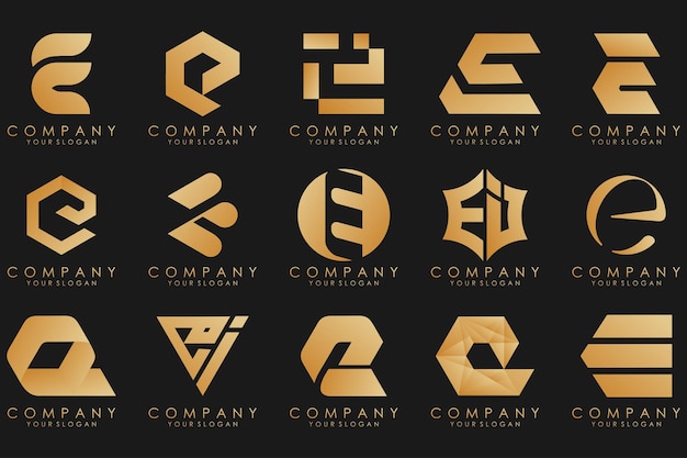 Collection logos golden luxury with letters E Geometrical abstract logos