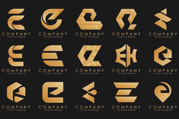 Collection logos golden luxury with letters E Geometrical abstract logos