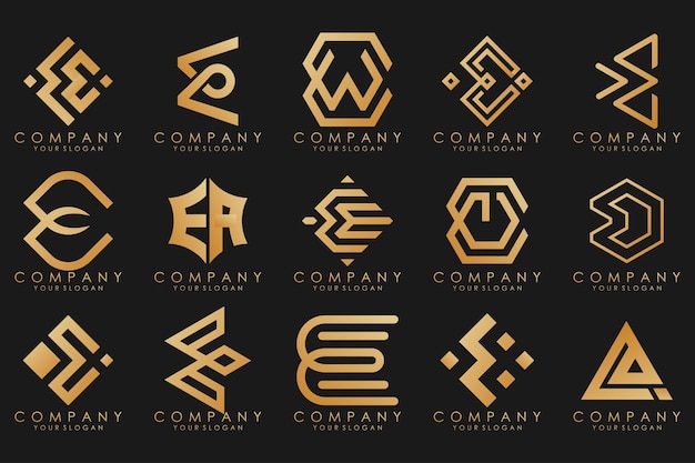 Collection logos golden luxury with letters E Geometrical abstract logos