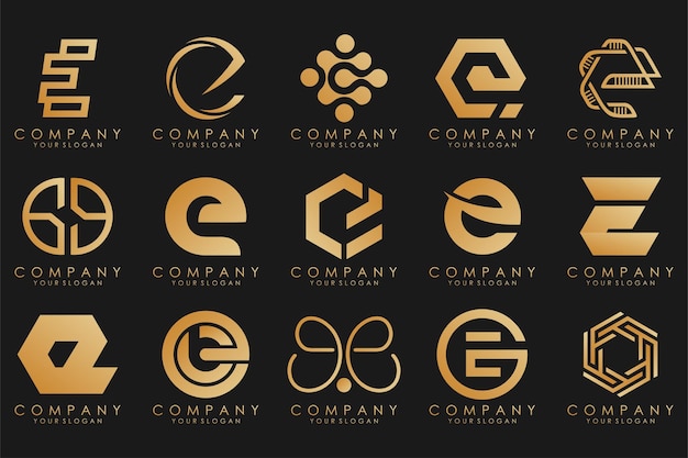 Collection logos golden luxury with letters E Geometrical abstract logos