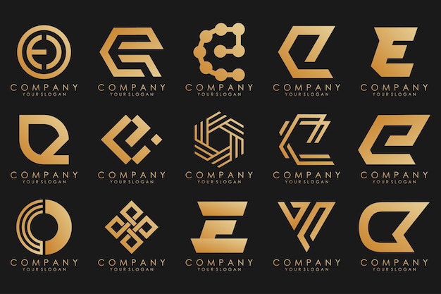 Collection logos golden luxury with letters E Geometrical abstract logos