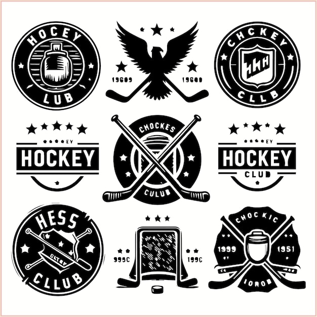 Vector a collection of logos for hockey hockey and ice hockey