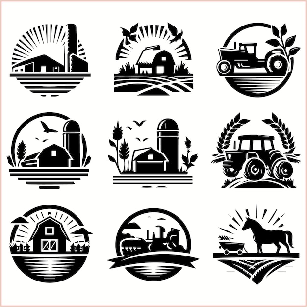 a collection of logos including a horse and carriage