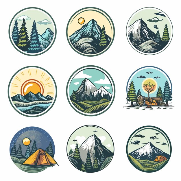 Vector a collection of logos including mountains trees and mountains