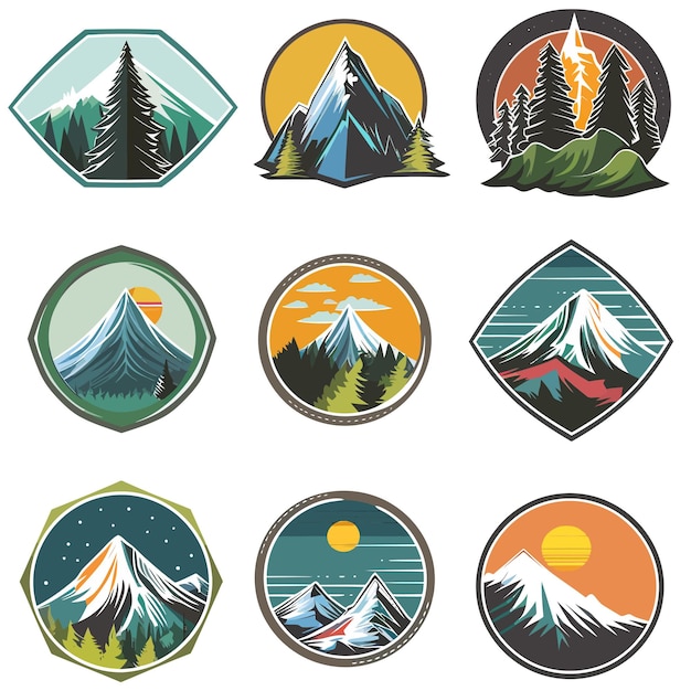 a collection of logos including mountains trees and mountains