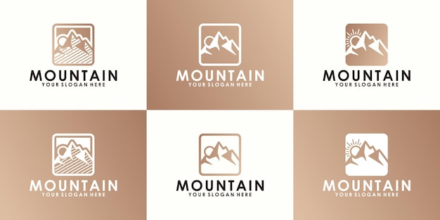 A collection of logos of mountains, mountains, and nature