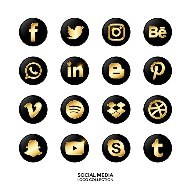 Collection of logos for social media. Gold gradient color.