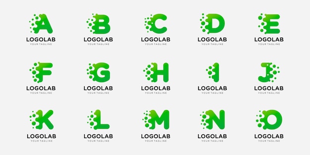 Collection logotype letter or initial with dot and molecule concept logo template.