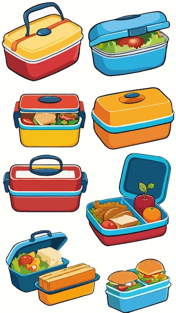 A collection of lunch boxes cartoon drawing illustration artwork vector