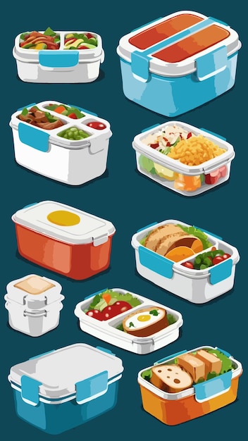 Vector a collection of lunch boxes cartoon drawing illustration artwork vector