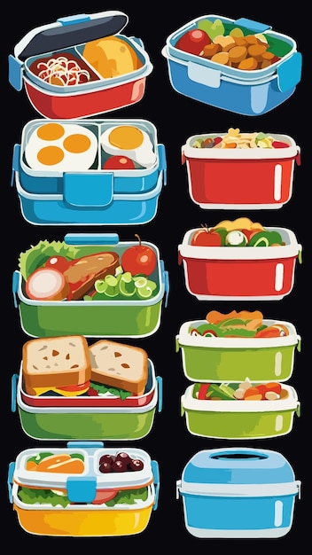 A collection of lunch boxes cartoon drawing illustration artwork vector