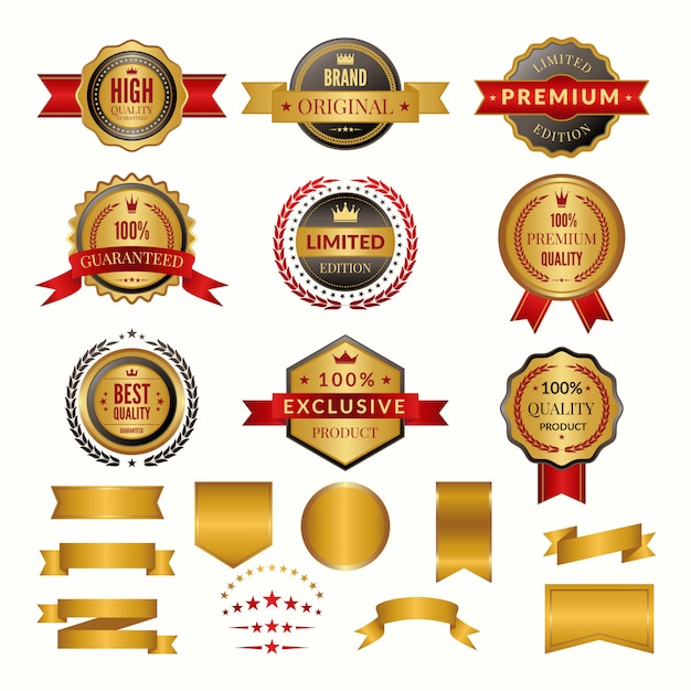 Collection of luxury gold badges and logos. 