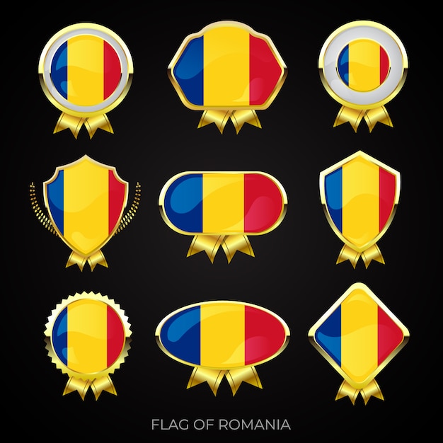 Collection of luxury golden flag badges of Romania