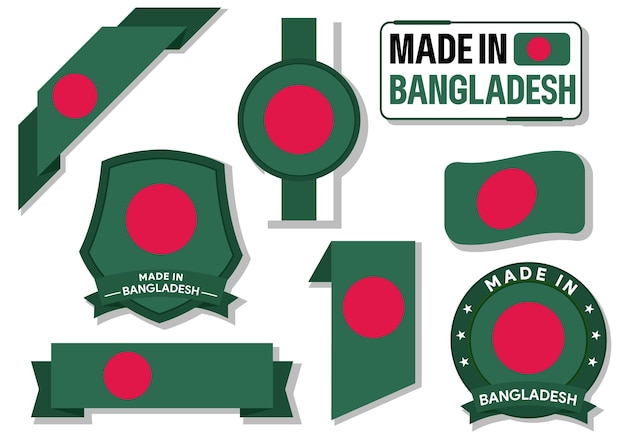 Collection of made in Bangladesh badges labels Bangladesh flags in ribbon vector illustration