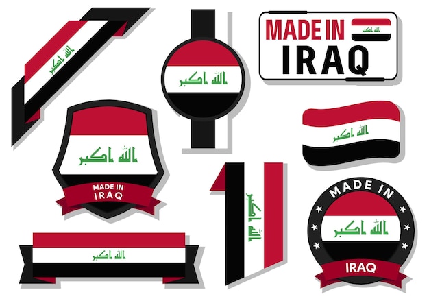 Collection of made in Iraq badges labels Iraq flag in ribbon vector illustration