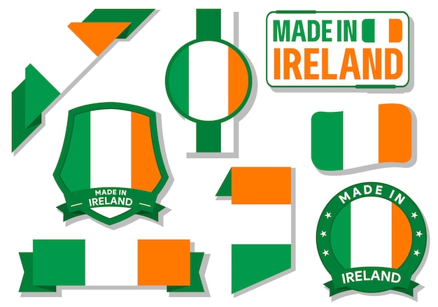 Collection of made in ireland badges labels ireland flag in ribbon vector illustration