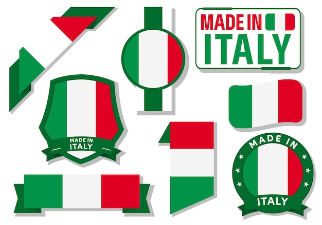 Collection of made in Italy badges labels Italy flags in ribbon vector illustration