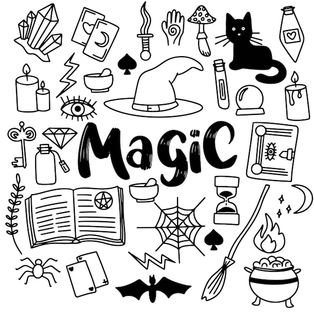 Vector collection of magic doodle icons set hand drawn vector art