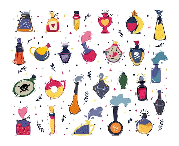 A collection of magical potion bottles