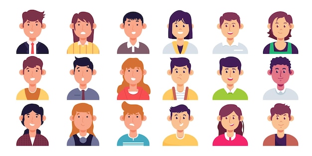 Collection of male and female avatars portraits in a round icon communication people web feedback chat Vector illustration